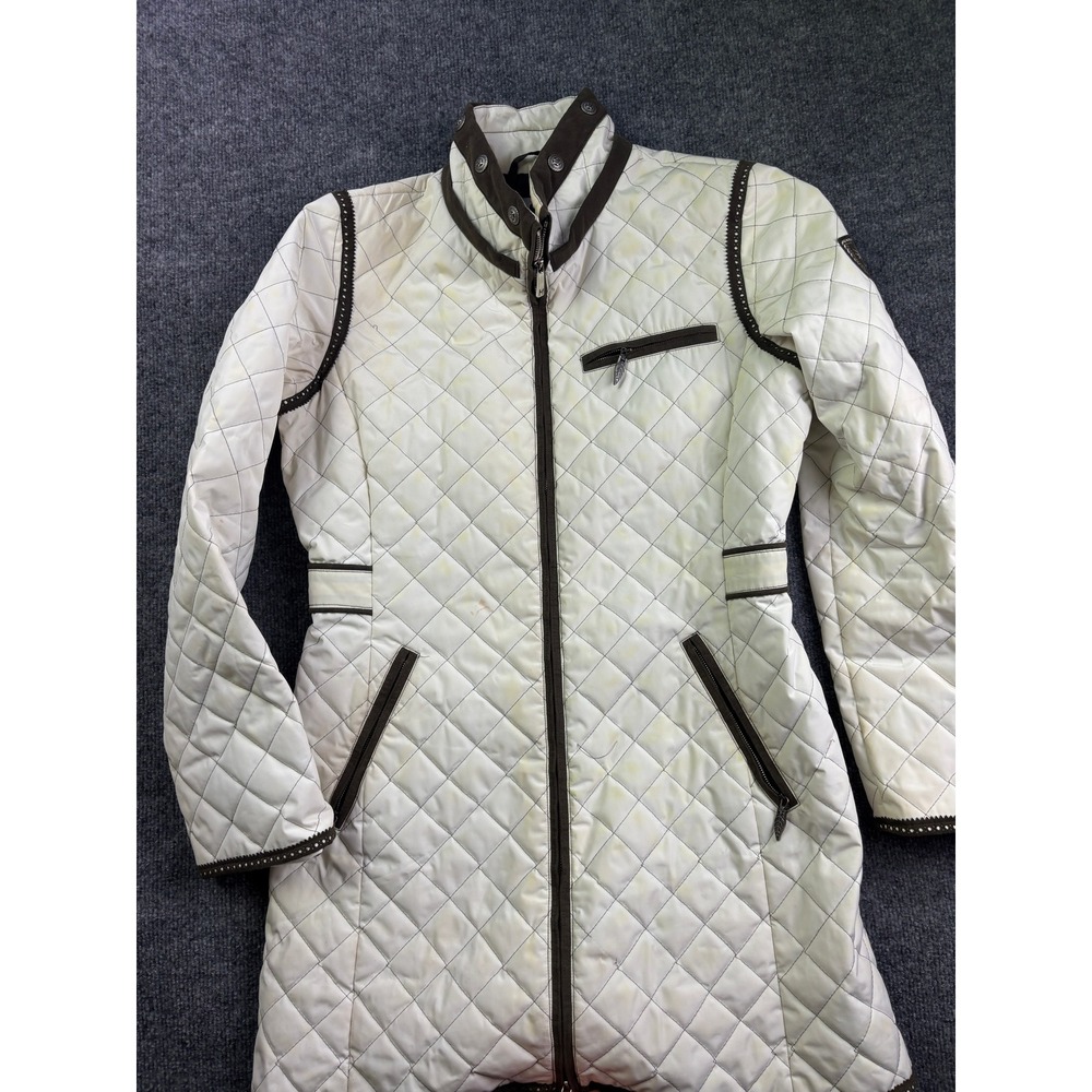 Miller Quilted Longline‎ Jacket Womens Size S White Brown Equestrian Full Zip